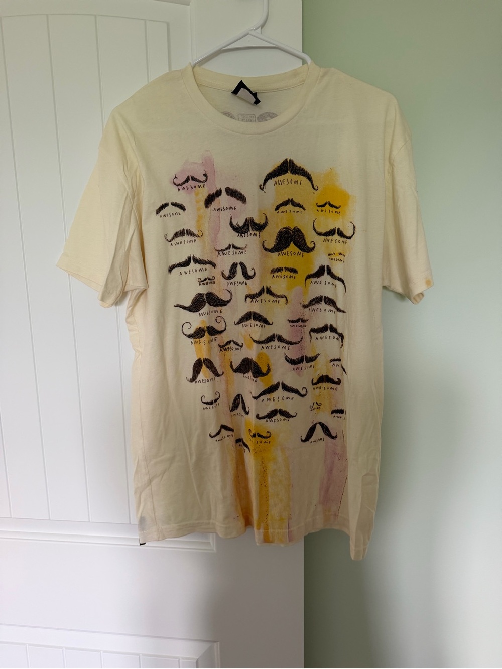 Men's Cream Graphic Mustache T-Shirt